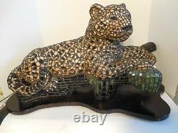 Tiffany Quality Rare, 3 Dimensional Stained Glass Leopard Lamp, One of a Kind