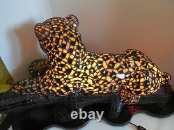 Tiffany Quality Rare, 3 Dimensional Stained Glass Leopard Lamp, One of a Kind