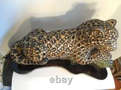 Tiffany Quality Rare, 3 Dimensional Stained Glass Leopard Lamp, One of a Kind