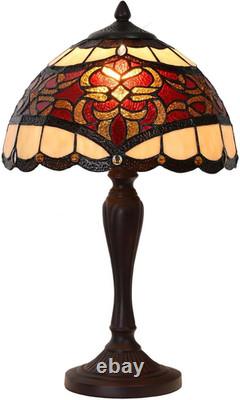 Tiffany Red Baroque Stained Glass Table Lamp Vintage Reading Light 12 Inch
