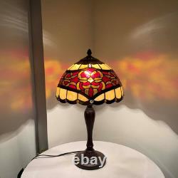 Tiffany Red Baroque Stained Glass Table Lamp Vintage Reading Light 12 Inch