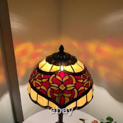Tiffany Red Baroque Stained Glass Table Lamp Vintage Reading Light 12 Inch