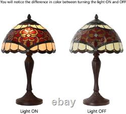 Tiffany Red Baroque Stained Glass Table Lamp Vintage Reading Light 12 Inch