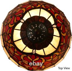 Tiffany Red Baroque Stained Glass Table Lamp Vintage Reading Light 12 Inch