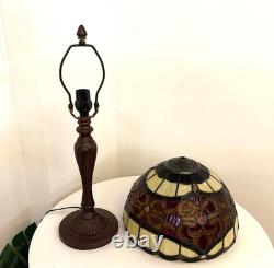 Tiffany Red Baroque Stained Glass Table Lamp Vintage Reading Light 12 Inch