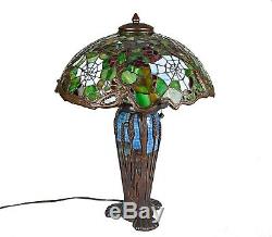 Tiffany Reproduction Blossom Cobweb Stained Leaded Glass Dome Shade Table Lamp