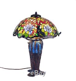 Tiffany Reproduction Blossom Cobweb Stained Leaded Glass Dome Shade Table Lamp