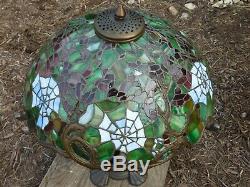 Tiffany Reproduction Blossom Cobweb Stained Leaded Glass Dome Shade Table Lamp