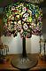 Tiffany Reproduction Stained Glass Lamp Apple Blossom On Bronze Tree Trunk Base