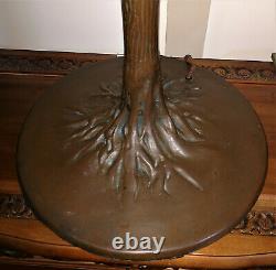 Tiffany Reproduction Stained Glass Lamp Apple Blossom on Bronze Tree Trunk Base