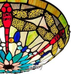 Tiffany Stained Glass Ceiling Light Home Flush Mount Dragonfly Lamp Fixtures 16