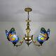 Tiffany Stained Glass Chandelier 3 Lights Vintage Bedroom Ceiling Lamp Fixture