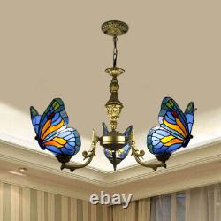 Tiffany Stained Glass Chandelier 3 Lights Vintage Bedroom Ceiling Lamp Fixture