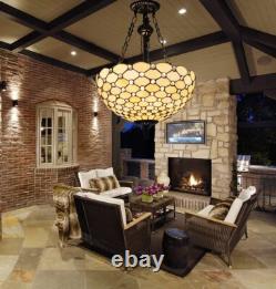 Tiffany Stained Glass Chandelier 3-Lights Vintage Ceiling Fixture Lamp Lighting