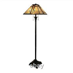 Tiffany Stained Glass Egyptian Style Metal Floor Lamp Vintage 2 Bulbs 5 Ft High