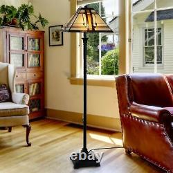 Tiffany Stained Glass Egyptian Style Metal Floor Lamp Vintage 2 Bulbs 5 Ft High