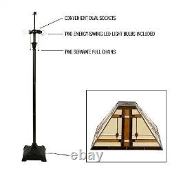 Tiffany Stained Glass Egyptian Style Metal Floor Lamp Vintage 2 Bulbs 5 Ft High