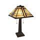 Tiffany Stained Glass Egyptian Style Metal Table Lamp Vintage Lighting 2