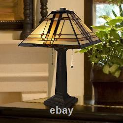 Tiffany Stained Glass Egyptian Style Metal Table Lamp Vintage Lighting 2 Bulbs