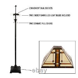 Tiffany Stained Glass Floor Lamp 5Ft Vintage Egyptian Style 2 Bulbs Pull