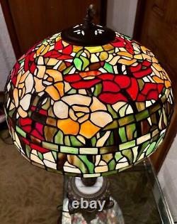 Tiffany Stained Glass Floral Style Victorian Table Lamp withBrass and Marble Base