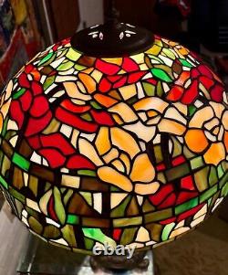 Tiffany Stained Glass Floral Style Victorian Table Lamp withBrass and Marble Base