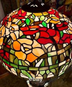 Tiffany Stained Glass Floral Style Victorian Table Lamp withBrass and Marble Base