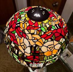 Tiffany Stained Glass Floral Style Victorian Table Lamp withBrass and Marble Base