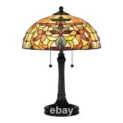 Tiffany Stained Glass Lamp 2 Light Victorian Style Retro Reproduction Floral