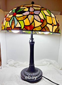 Tiffany Stained Glass Lamp 2 Light Victorian Style Retro Reproduction Floral