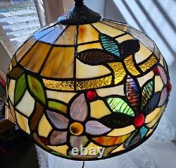 Tiffany Stained Glass Lamp 2 Light Victorian Style Retro Reproduction Floral