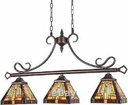 Tiffany Stained Glass Lamp 3-Light 7 Mission Style Pendant Lighting Fixture