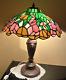 Tiffany Stained Glass Shade Bronze Lion Head Pattern Table Lamp Made Usa 1950s