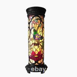 Tiffany Stained Glass Style Night Light Florals Pedestal Floor Lamp 30 Tall