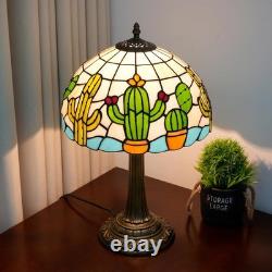 Tiffany Stained Glass Table Lamp Creative Cactus Style Unique Gift for Nature En