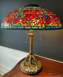 Tiffany Studio Poinsettia Lamp by QUOIZEL, stained glass fine Reproduction