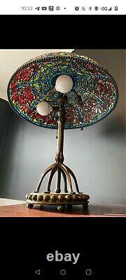 Tiffany Studio Poinsettia Lamp by QUOIZEL, stained glass fine Reproduction