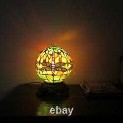 Tiffany Style 1 Bulb Globe Dragonfly Stained Glass Desk Table Lamp