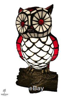 Tiffany Style 11 Brown, White and Red Owl Accent Lamp. Stained Glass