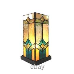 Tiffany Style 11 Tall Pedestal Accent Stained Glass Table Lamp Bronze Base