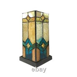 Tiffany Style 11 Tall Pedestal Accent Stained Glass Table Lamp Bronze Base