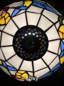 Tiffany Style 14 Tall Lamp Domed Stained Glass Hummingbird Floral Brand New