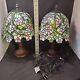 Tiffany Style 15 Lamps Floral Stain Glass Bronze Tree Base Set Of 2