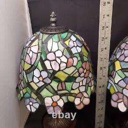 Tiffany Style 15 Lamps Floral Stain Glass Bronze Tree Base Set of 2