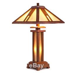 Tiffany Style 15 Lampshade Wooden Table Lamp Mission Double Lit Design Lighting