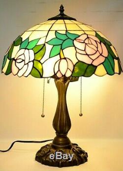 Tiffany Style 16 Rose Stained Glass Shade Table Lamp Bedroom, living room