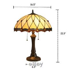 Tiffany Style 2 Bulb Victorian Stained Glass Desk Table Lamp Handcrafted