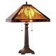 Tiffany Style 2-light Antique Bronze Finish Mission Stained Glass Table Lamp