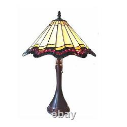 Tiffany Style 2-Light Table Lamp Amber Red Stained Glass Bronze Finish 23 High