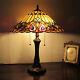 Tiffany Style 2 Light Table Lamp Gold With Jewels Stain Glass Antique Brass Finish